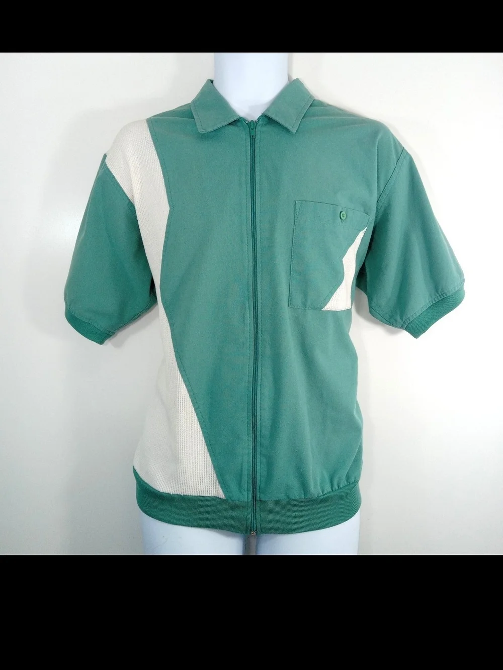 Men's Tropi-Cool Teal and Cream Short-Sleeve Zip Shirt Jacket